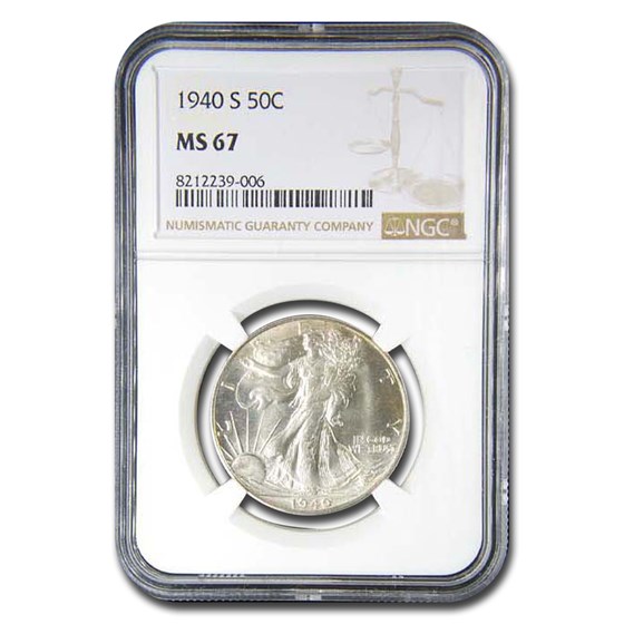 1940-S Walking Liberty Half Dollar MS-67 NGC 1940-S Walking Liberty Half Dollar MS-67 NGC